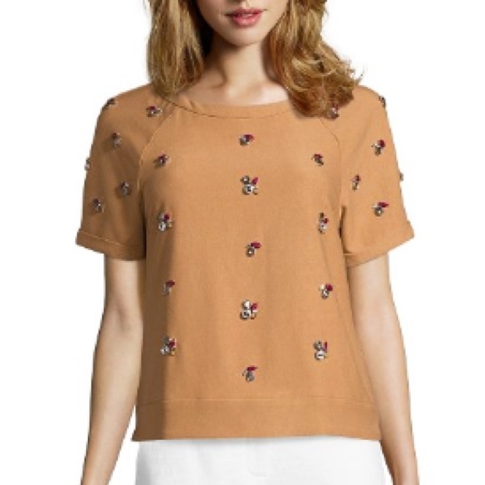 Greylin Anisha Brown Beaded Short Sleeve Top Sz S